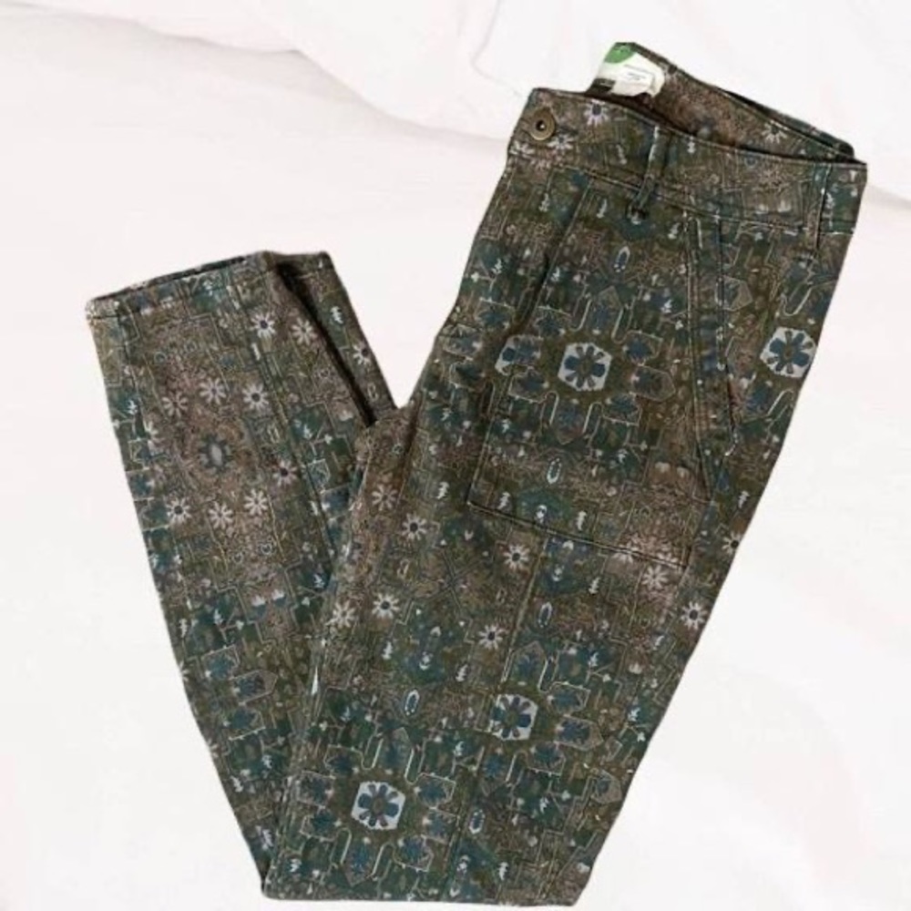 Anthropologie Cadet Slim Utility Pants Green Olive Multicolor Aztec print - Picture 5 of 16